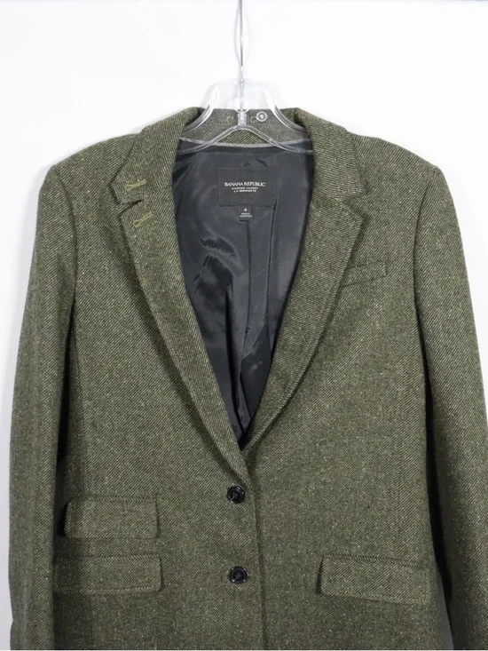 Banana Republic Tweed Blazer Size 4 Green Wool Classic Tailored Jacket - Picture 3 of 11